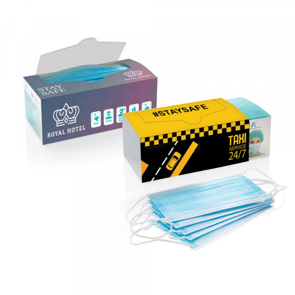 50pcs 3-lagige med. Einwegmaske mit personalisiertem Schuber