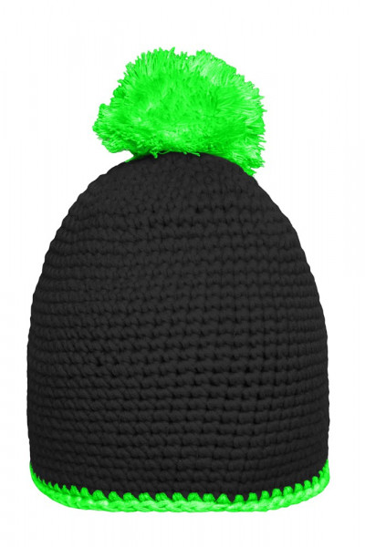 Pompon Hat with Contrast Stripe