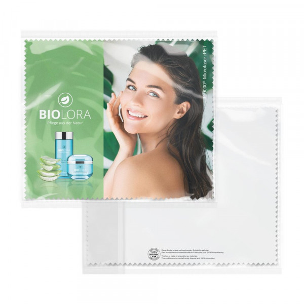 POLYCLEAN rPET Brillenputztuch 18x15 cm im Cellulosebeutel, All-Inclusive-Paket