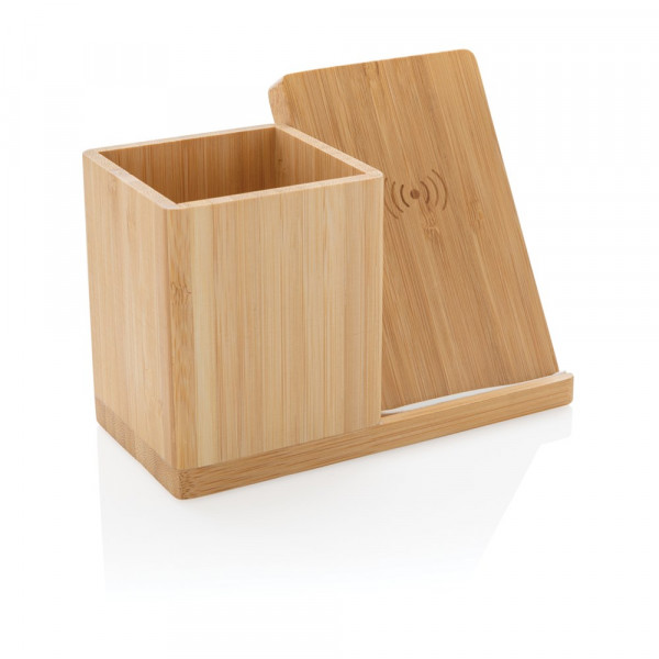 Calgary 5W Wireless Charger und Stiftehalter aus Bambus