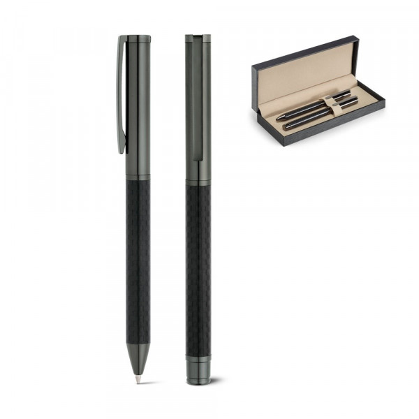 TARTAN. Schreibset mit Tintenroller und Kugelschreiber aus Metall